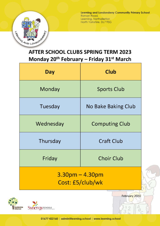 LL After School Clubs Spring Term Feb-Mar 23